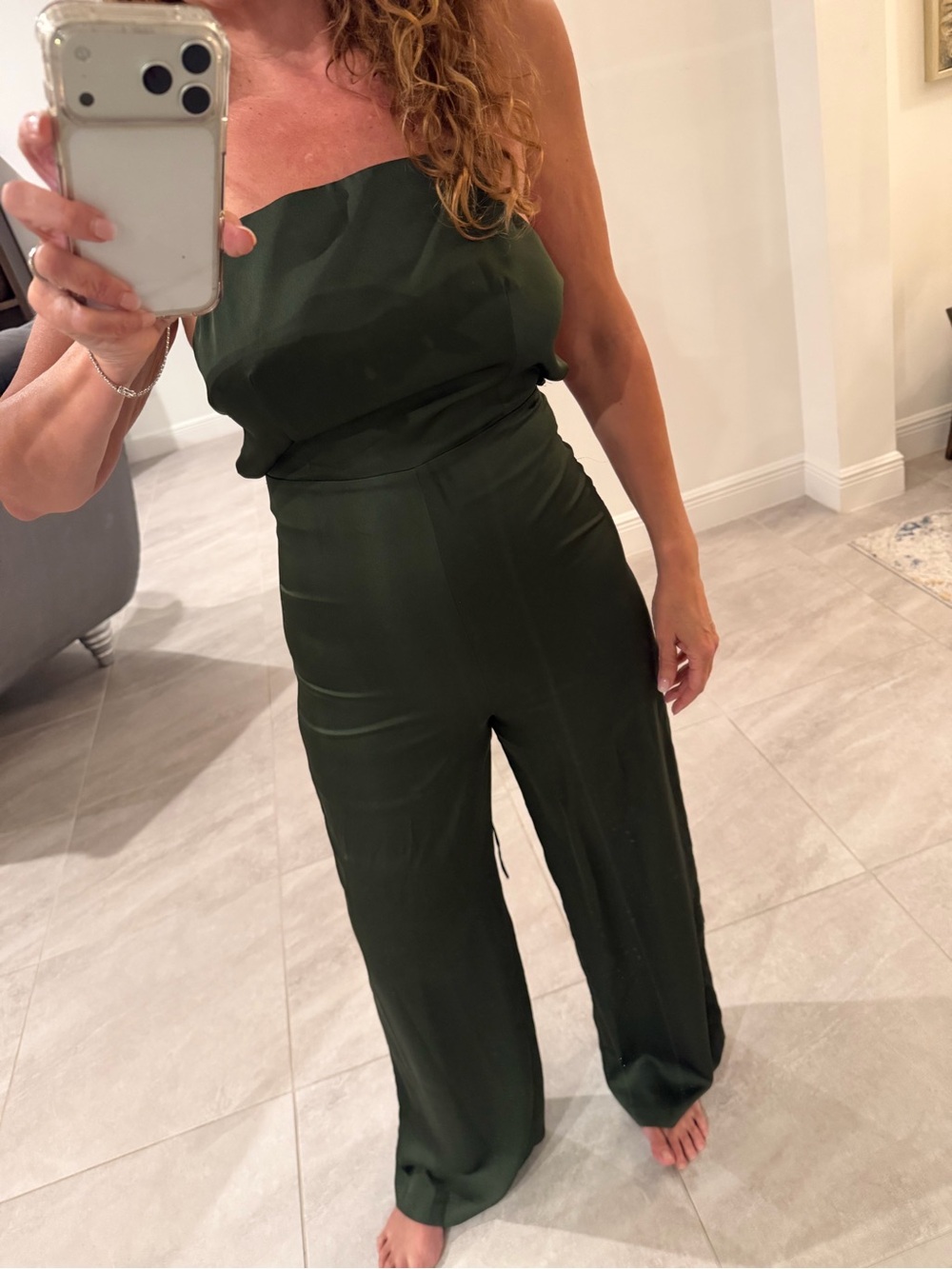 GUESS Strapless Wide-Leg Jumpsuit in Olive